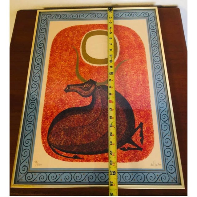 Textile 1970s "Taurus With Eye of Ra" Modernist Signed and Numbered Lithograph #53 by Keith De Carlo, Framed For Sale - Image 7 of 8