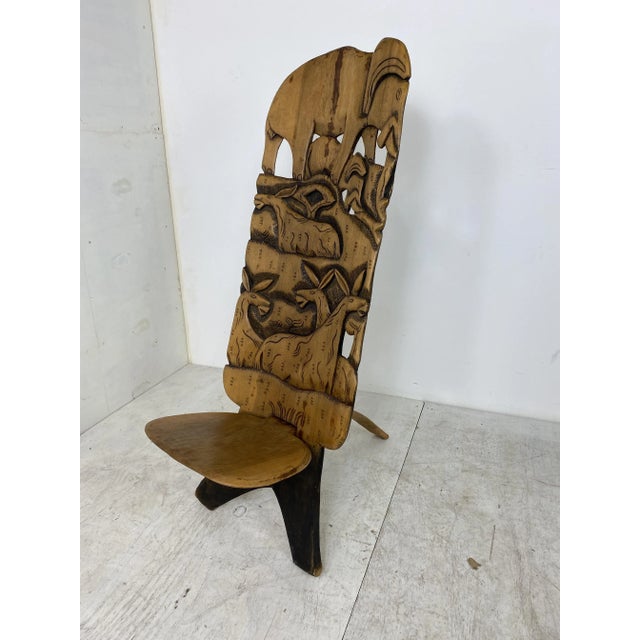 African Hand Carved Tribal Chair, 1960s For Sale - Image 9 of 12
