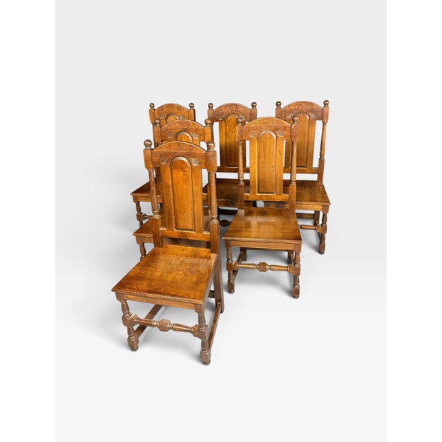Antique Elizabethan Jacobean Style Oak Refectory Dining Table and Chairs, 1900, Set of 7 For Sale - Image 18 of 18