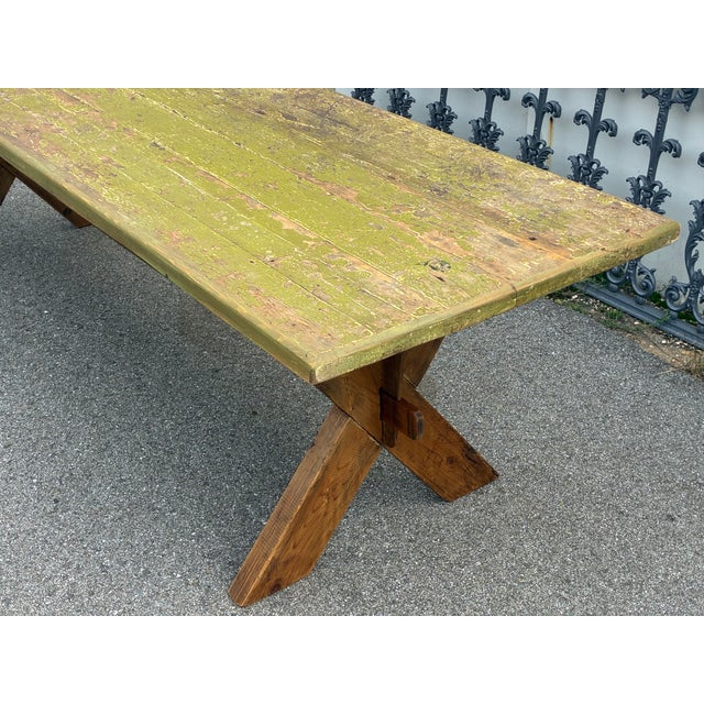 Pine Trestle Base Farmhouse Table For Sale - Image 4 of 18
