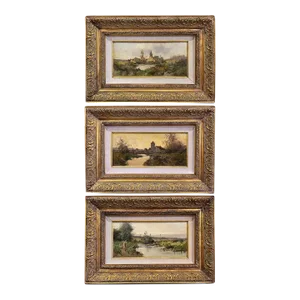 Set of 3 Framed Oil on Board Paintings Signed Leon Dupuy for E. Galien-Laloue