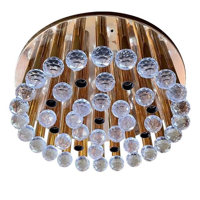 Hollywood Regency Glass and Brass Ceiling Light from Ernst Palme Palwa, Germany, 1970s For Sale