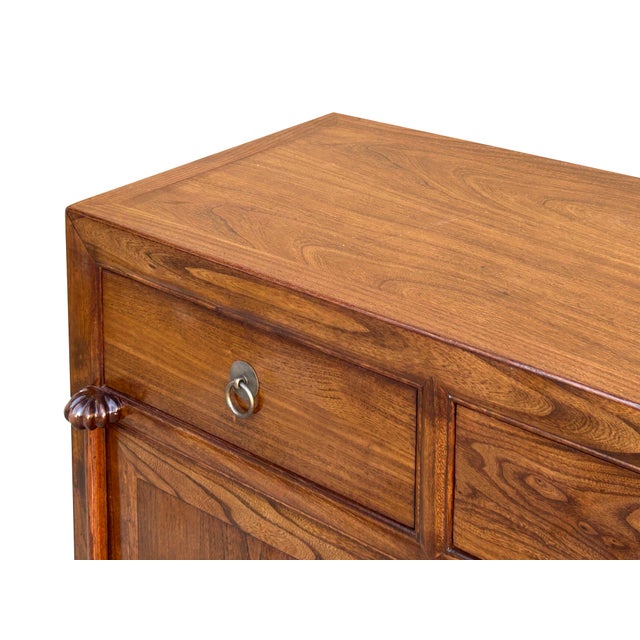 Chinese Moon Face Narrow Wood Grain Brown Drawers Side Table Cabinet For Sale - Image 9 of 16