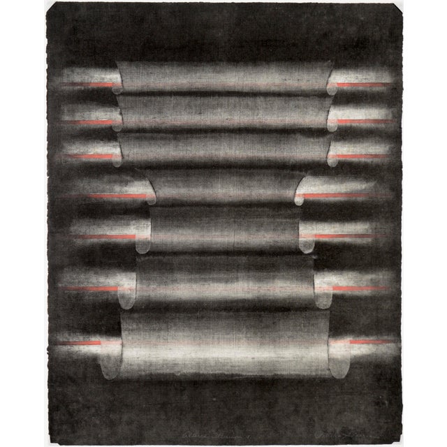 Dramatic embossed collagraph titled "Altered Illusions 1" by Patricia A. Pearce (American, b. 1948). Titled and signed...