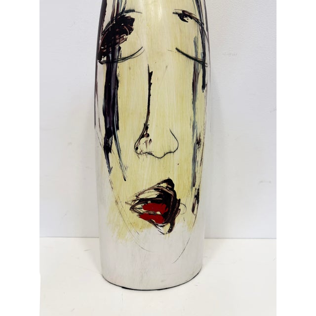 Late 20th Century Huge Mexican Artist Yuri Zatarain Face Vase Painted on Both Sides, Oleo Series For Sale - Image 5 of 7