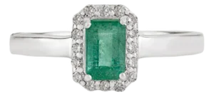 Modern Inspired 0.56 Carat Emerald Diamond Halo Statement Ring, Size 7