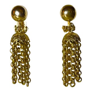 1940s Gold Tassel Clip-On Earrings - 2 Pieces For Sale