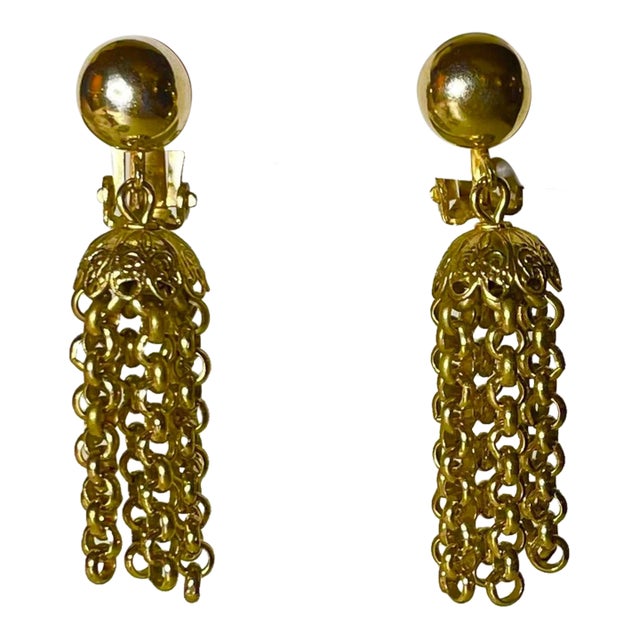 1940s Gold Tassel Clip-On Earrings - 2 Pieces For Sale