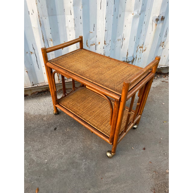 Coastal Style Rattan Dry Bar/ Serving Cart in the Franco Albini's Manner. Circa 1970s For Sale - Image 16 of 18
