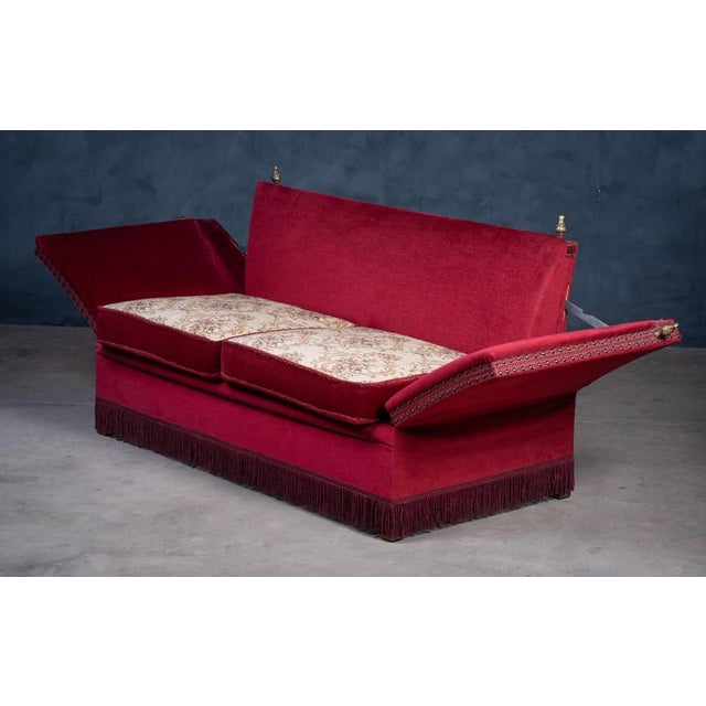 Vintage Red Velvet Knole Sofa with Floral Cushions, 1950s For Sale - Image 9 of 13