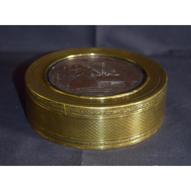 Antique Mixed Metal Trinket Box French Lid Brass Copper Le Message Relief For Sale - Image 16 of 18