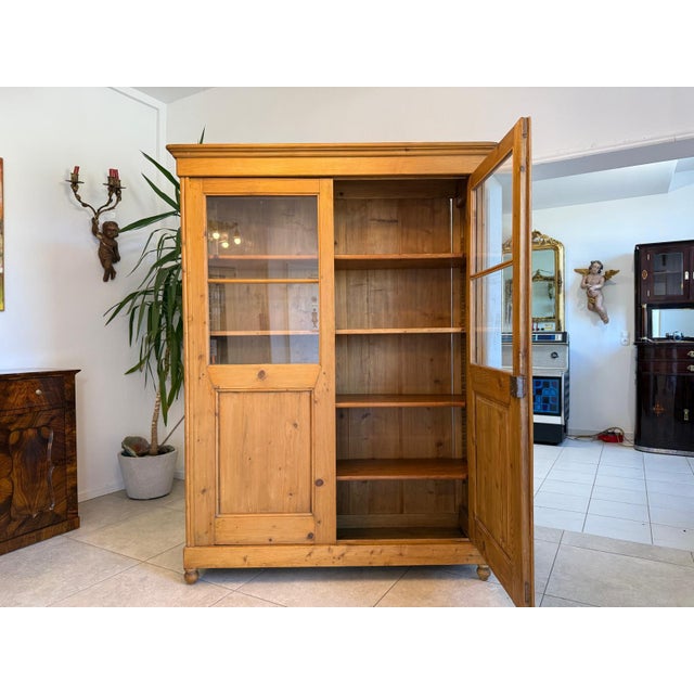 Antique Farmhouse Display Cabinet/Bookcase with Glass Doors. Dimensions: Height x Width x Depth 197 x 148 x 46 cm....