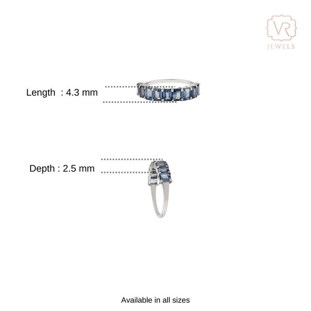 Stackable 2.26Ct Square Cut Blue Sapphire Half Eternity Band Ring Size 6.5 in 14k White Gold For Sale - Image 9 of 14