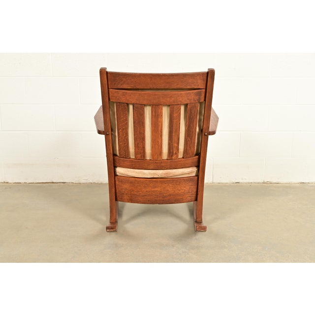 Stickley Brothers Style Antique Mission Oak Arts & Crafts Rocking Chair, Circa 1910 For Sale - Image 10 of 12