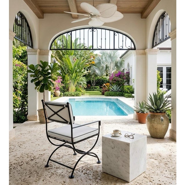 Black Vintage Neoclassical Style Wrought Iron Outdoor Lounge Chair For Sale - Image 8 of 10