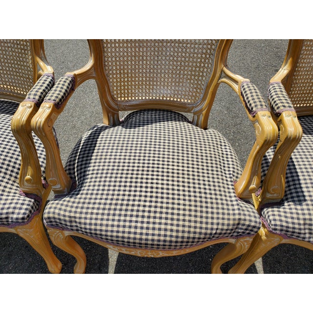 Tan Mid 20th Century French Provincial Louis XV Style Cane Backed Fauteuils Arm Chairs For Sale - Image 8 of 17