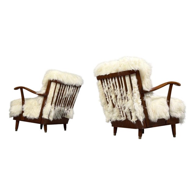Svante Skogh, Lounge Chairs, Mongolian Fur, Beech, Sweden, 1945 For Sale