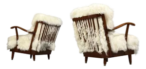Svante Skogh, Lounge Chairs, Mongolian Fur, Beech, Sweden, 1945