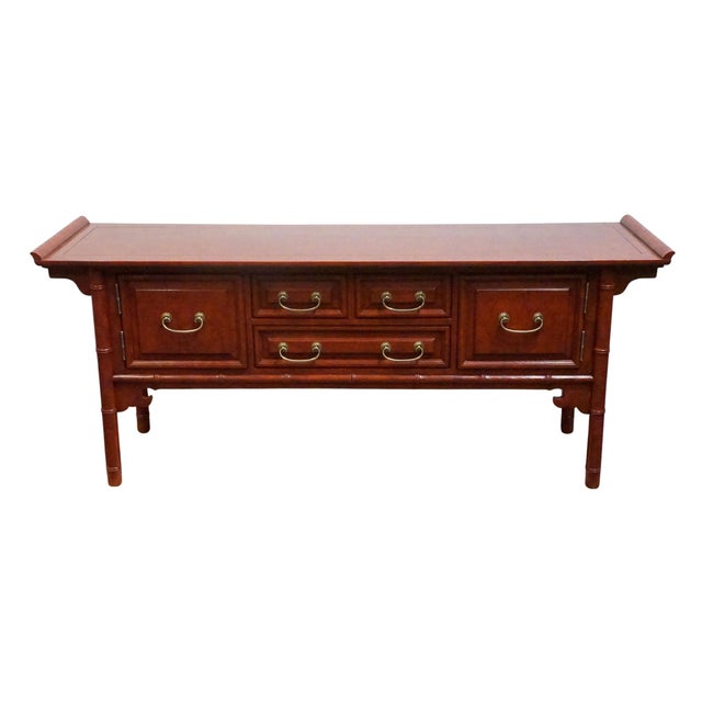 Chinoiserie Century Furniture Asian Chinoiserie 73" Buffet / Sideboard W. Faux Bamboo Details For Sale - Image 3 of 13