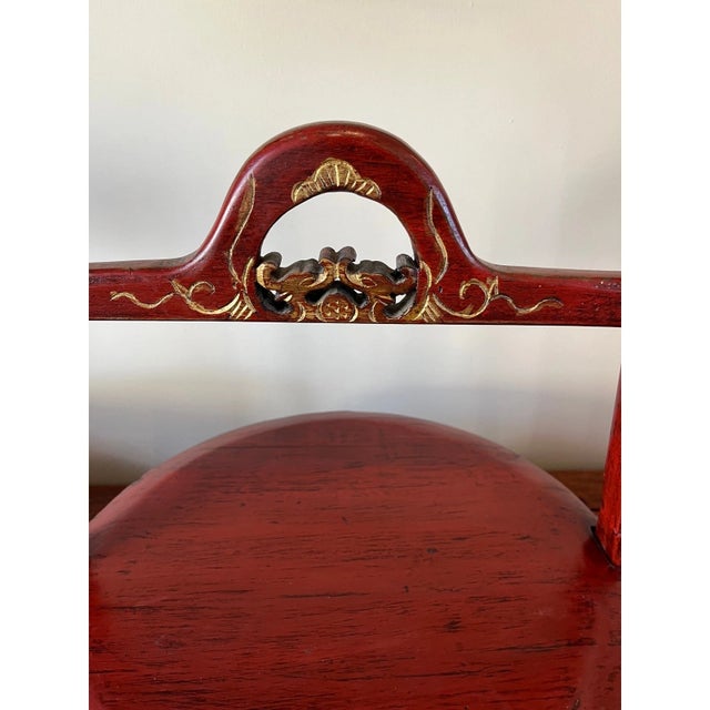 Chinese Antique Chinese Cinnabar Red Lacquer Wedding Buckets Gilt Carved - A Pair For Sale - Image 3 of 16