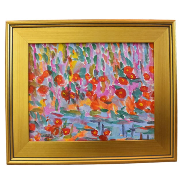 2020s Impressionist Red Poppies Floral Landscape Painting Including the Antiqued Gold Wood Frame For Sale - Image 5 of 5