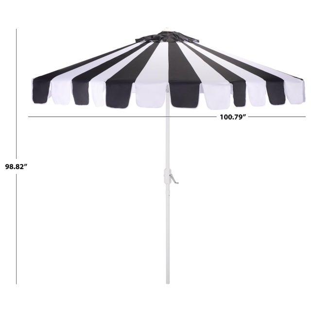 Modern Meze 9 Ft Crank Umbrella, Black Cabana Stripe/White Pole For Sale - Image 3 of 9