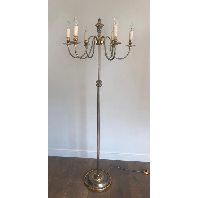 Neoclassical 1940s Neoclassical 6-Light in Silver and Brass Floor Lamp For Sale - Image 3 of 12