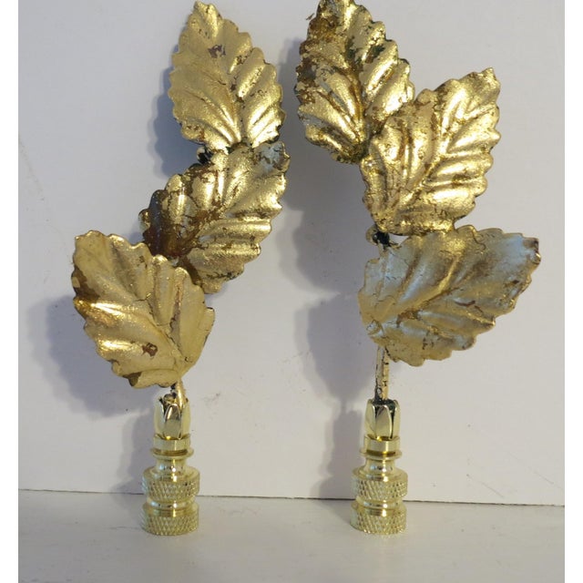 2020s Vintage Italian Gold Leaf Tole Finials, Mid Century Emerald Green, a Pair by C. Damien Fox For Sale - Image 5 of 5