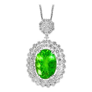 AGL Certified 7 Ct Pariba Tourmaline & 4.5 Ct Diamond Pendant Necklace 18 K Gold For Sale