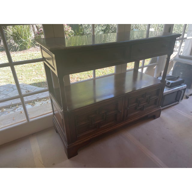 1990s 1990s Walnut Wood Dining Buffet With Marble Top For Sale - Image 5 of 6