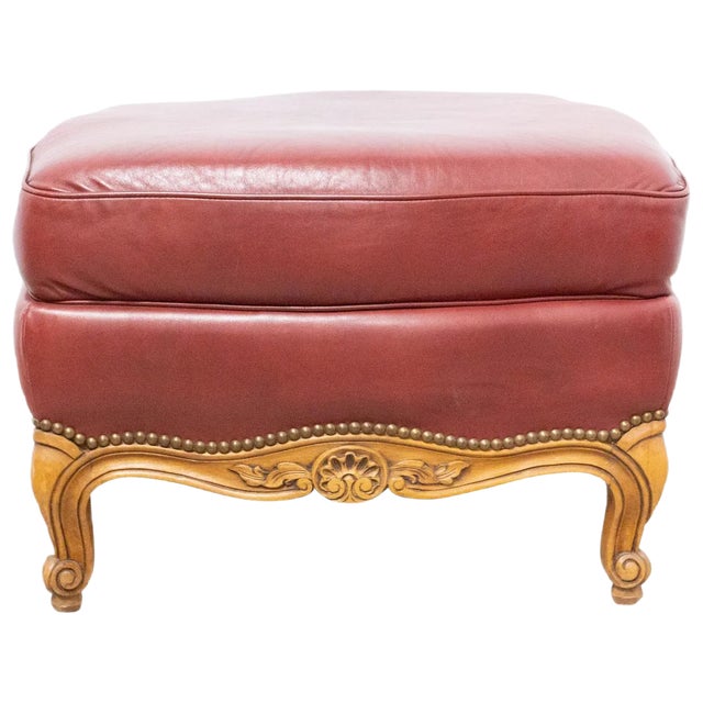 French Beech and Red Skai Ottoman, 1960s For Sale