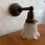 Early 20th Century Antique Industrial Steel Wall Sconce With Holophane Glass Shade For Sale - Image 5 of 12