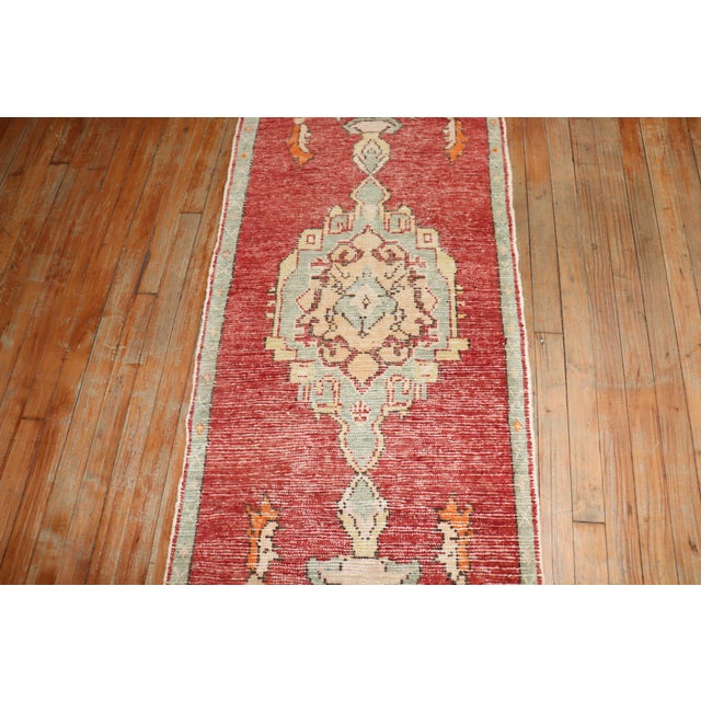 Zabihi Collection Turkish Narrow Red Runner For Sale - Image 4 of 9