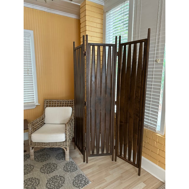 Mid-Century Modern Mid-Century Walnut Folding Screen For Sale - Image 3 of 6