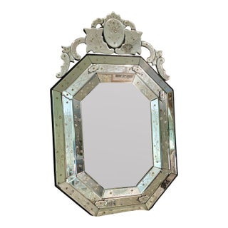 Antique or Vintage Octagonal Venetian Etched Glass Mirror With Etched Floral Design For Sale