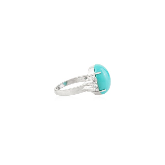 Not Yet Made - Made To Order Mid-Century Turquoise & Zircon Ring in 925 Sterling Silver Size 7 For Sale - Image 5 of 8