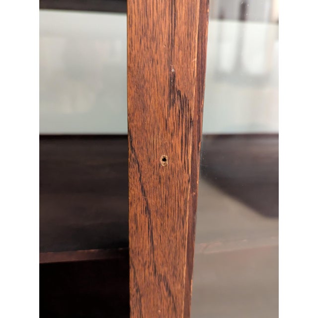 Antique Mission Oak Showcase Store Display Cabinet Bookcase With Sliding Doors For Sale - Image 17 of 18