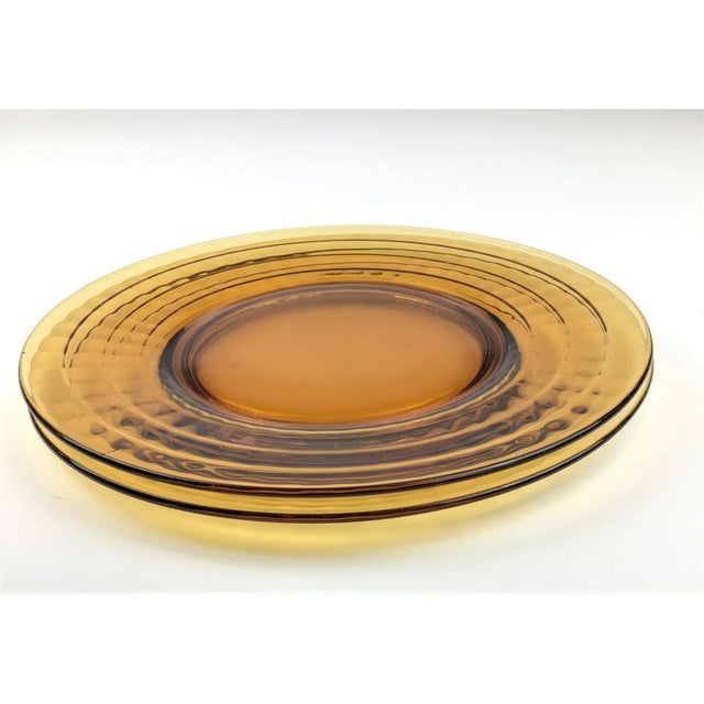 Glass 1940s Art Deco Amber Cut Glass Salad or Dessert Plates - a Pair For Sale - Image 7 of 7