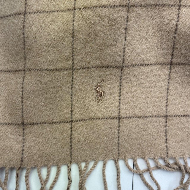 American Late 20th Century Polo Ralph Lauren Beige Checked 100% Wool Scarf For Sale - Image 3 of 9