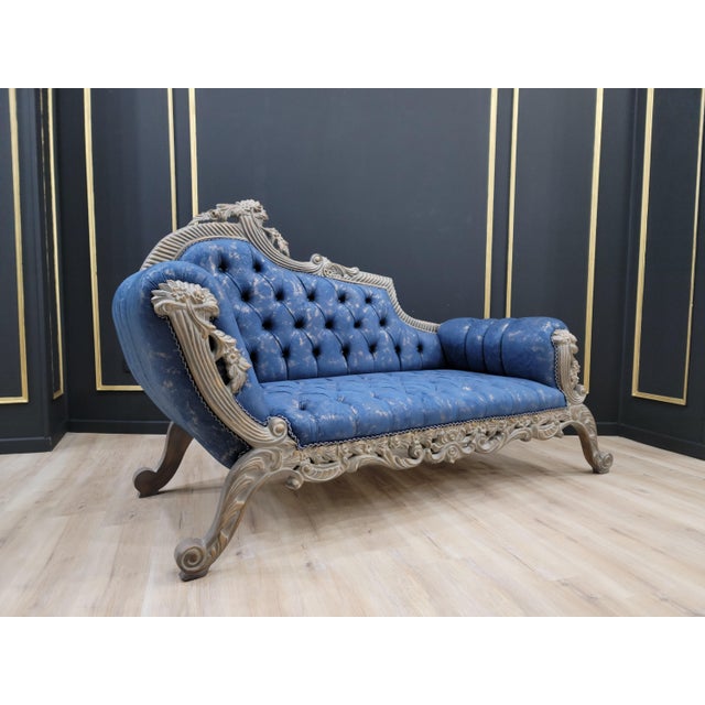 1970s Mid-Century Tufted Cobalt Blue Velvet Chaise Lounge For Sale - Image 10 of 10