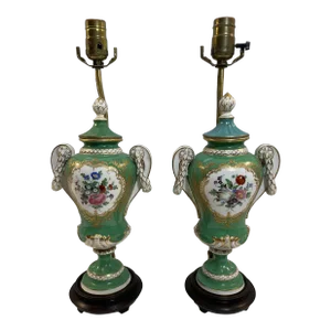 Antique Dresden Hand-Painted Lamps, a Pair