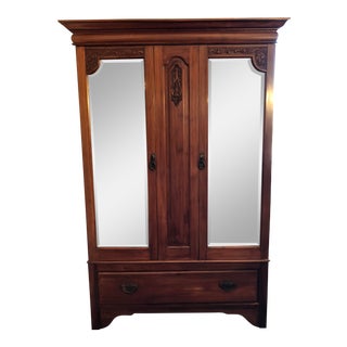 Vintage Cherry & Mirrored Doors Armoire For Sale