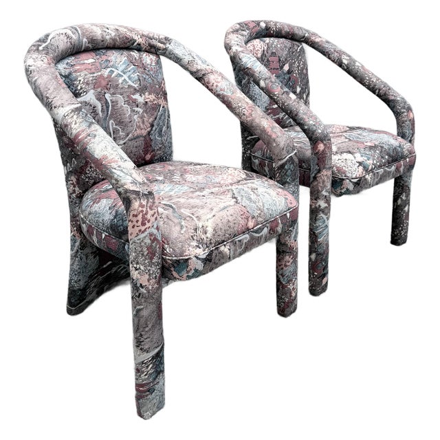 Vintage Postmodern. Purple Pink and Blue Arm Chairs - A Pair For Sale