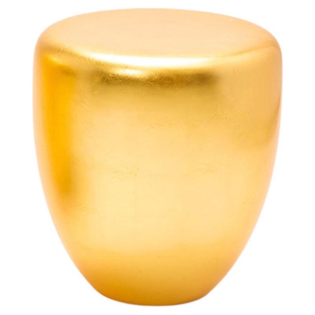 Small Satin Varnish Yellow Gold Leaf Side Table by Reda Amalou Design For Sale - Image 11 of 11