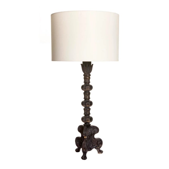 1950s Ebony Lamp & White Shade For Sale - Image 10 of 10