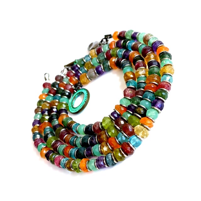 Artisan-Crafted Multicolor Tourmaline Necklace & Bracelet With Watermelon Tourmaline and Verdigris Patinated Copper For Sale - Image 14 of 17