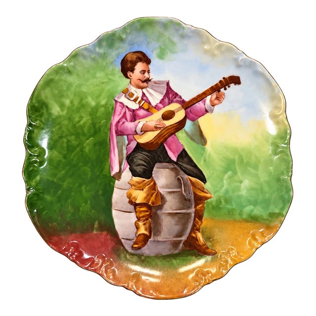 Antique French Hand-Painted Coronet Limoges Troubadour Porcelain Plate For Sale