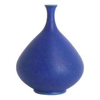 Small Mid-Century Scandinavian Modern Collectible Cobalt Stoneware Vase by Gunnar Borg for Höganäs Ceramics, 1960s For Sale