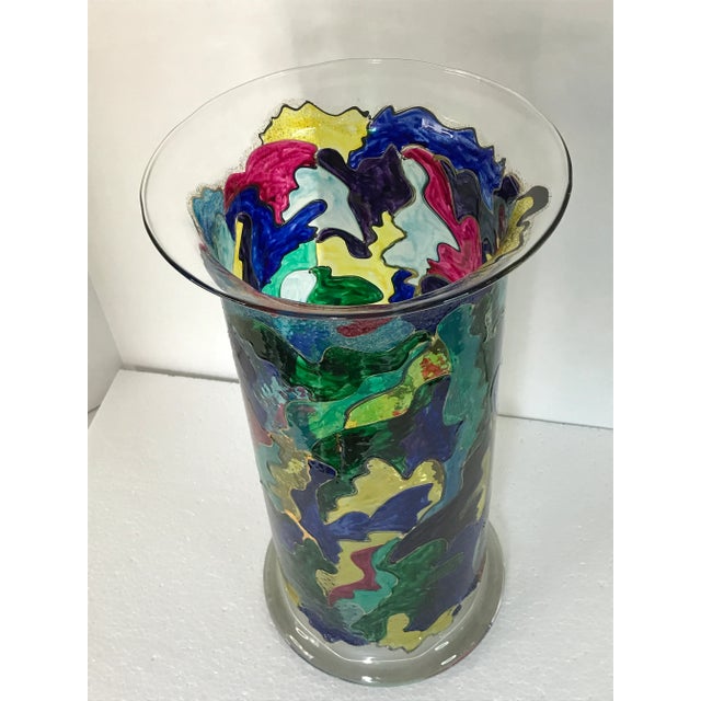 Monique Nichols One-of-a-Kind Hand-Painted Art Glass Vase, Signed & Dated 1998 A one-of-a-kind hand-painted art glass vase...