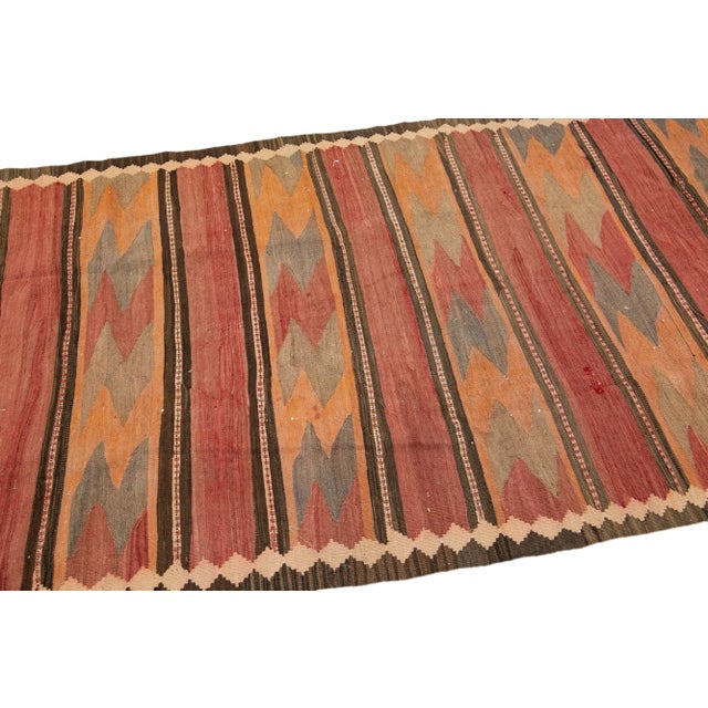 Orange 1960s Vintage Turkish Kilim Orange Handmade Tribal Wool Rug For Sale - Image 8 of 10